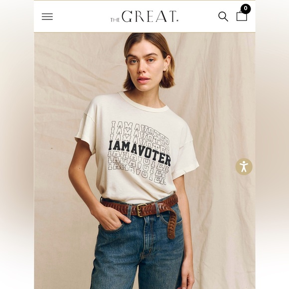 THE GREAT. I AM A VOTER CREW TSHIRT SIZE 1 IN WASHED WHITE - Picture 1 of 5